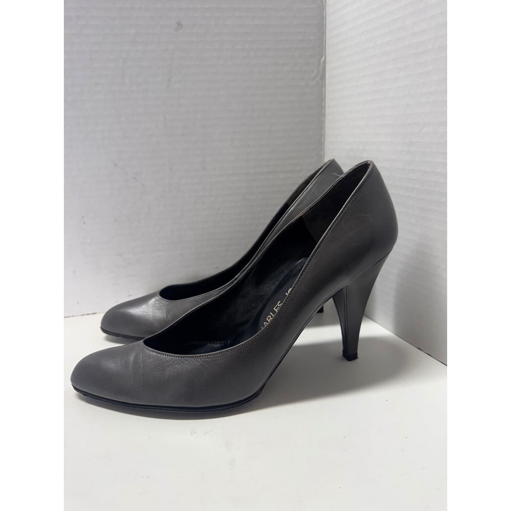 Charles Jourdan Paris Gray Leather Round Toe Stiletto Pumps Made in France 8